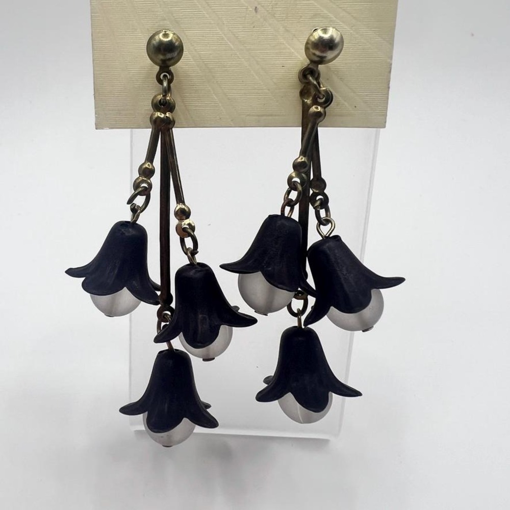 Fairy Floral‎ Bell Dangle Earrings Black